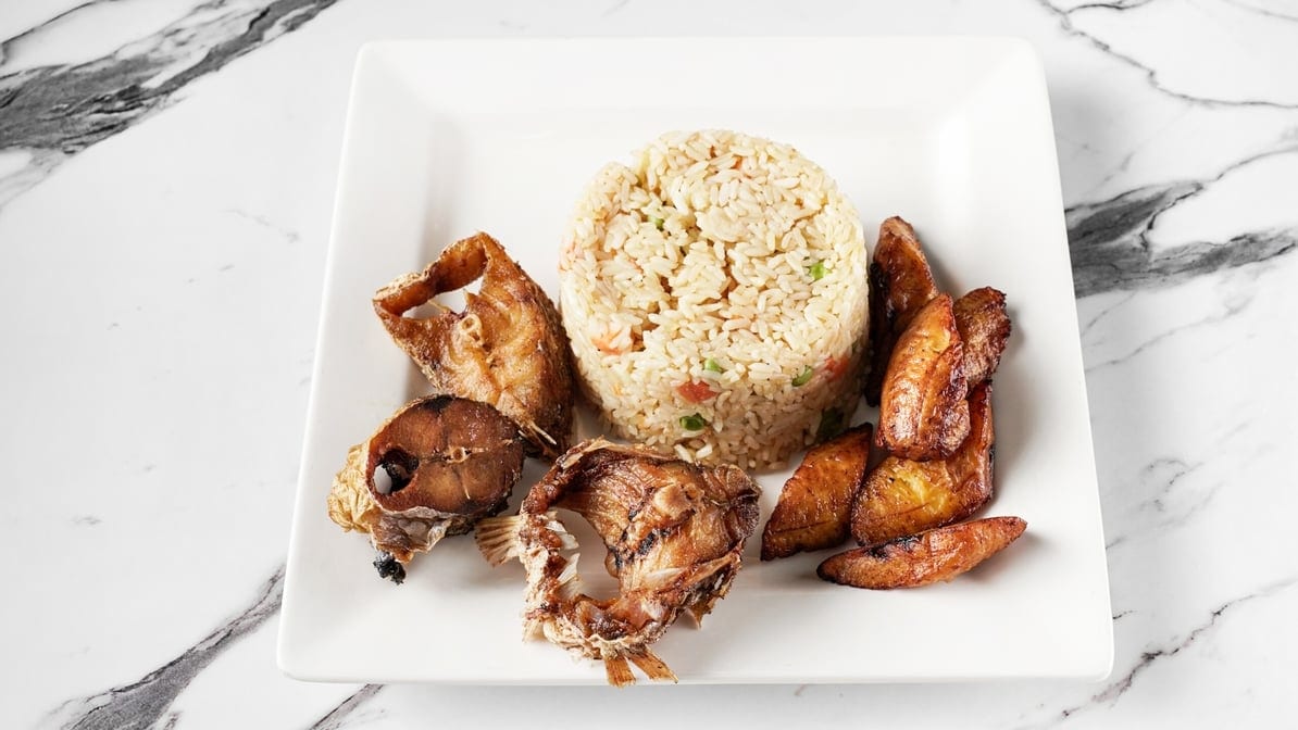 Coconut Rice with Fried Fish.