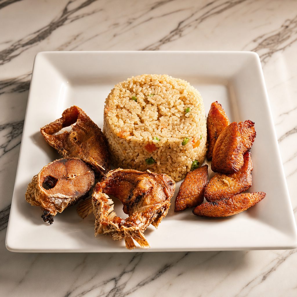 Coconut Rice with Fried Fish.